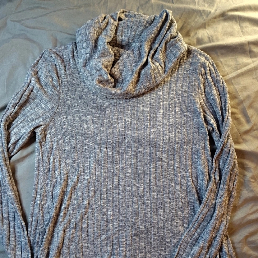 ☆ Cupio Women's Long Sleeve Striped Cowl Neck Tunic Top Size Large Gray